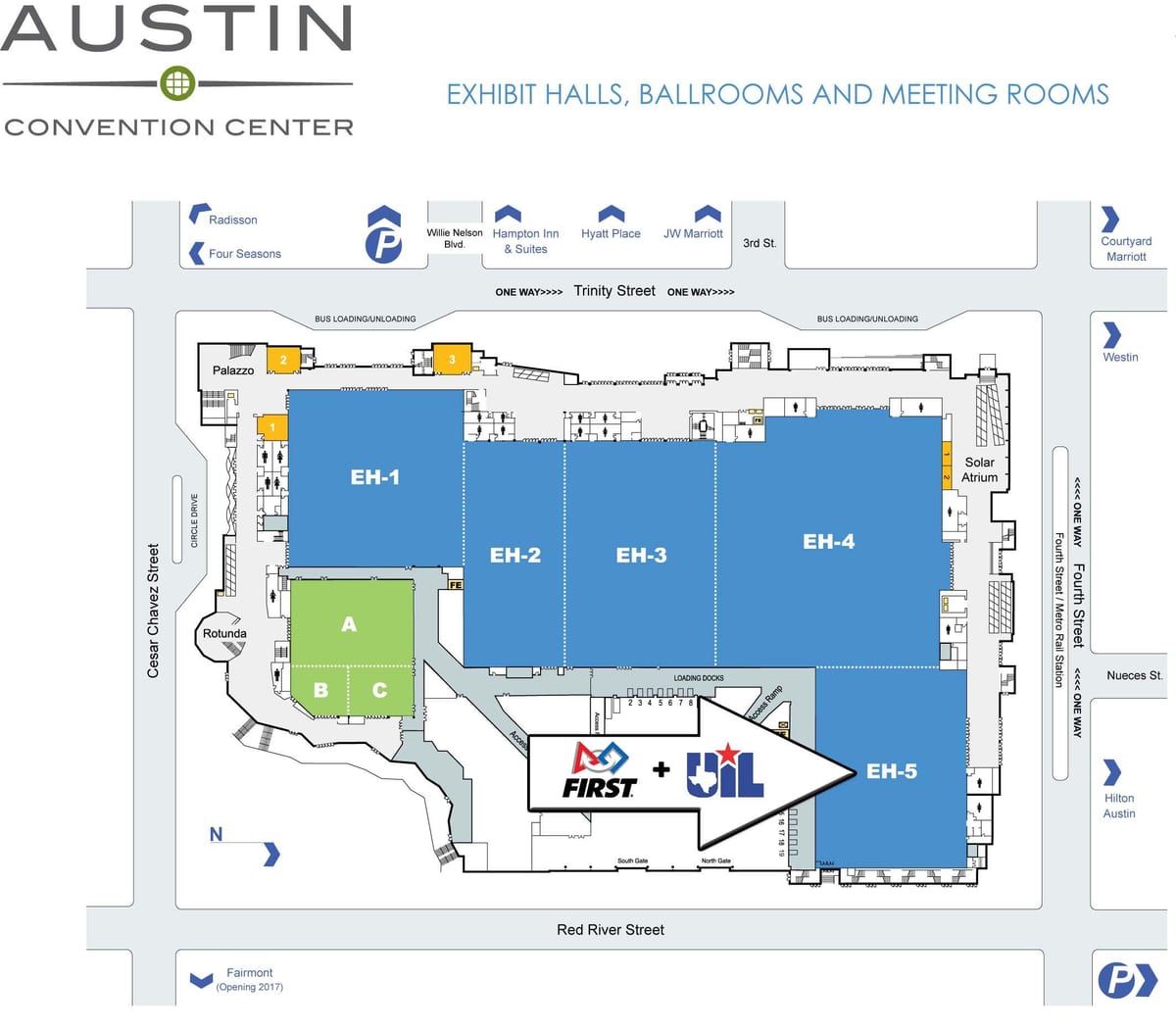 mapa Austin convention center