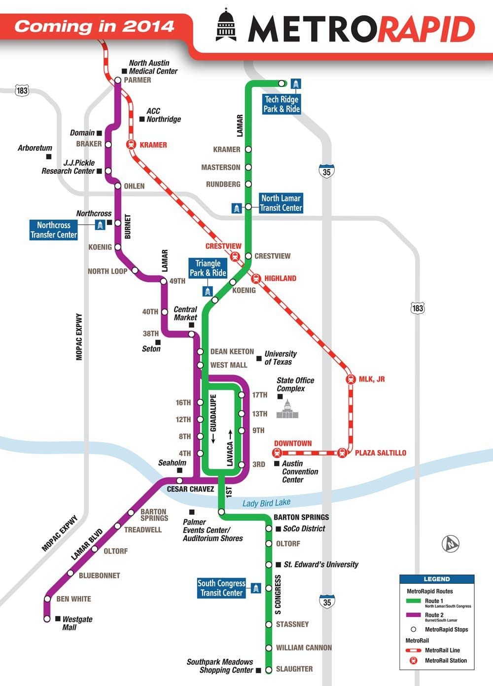 metro rail Austin mapě