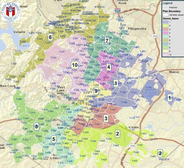 Austin Tx zónování mapa