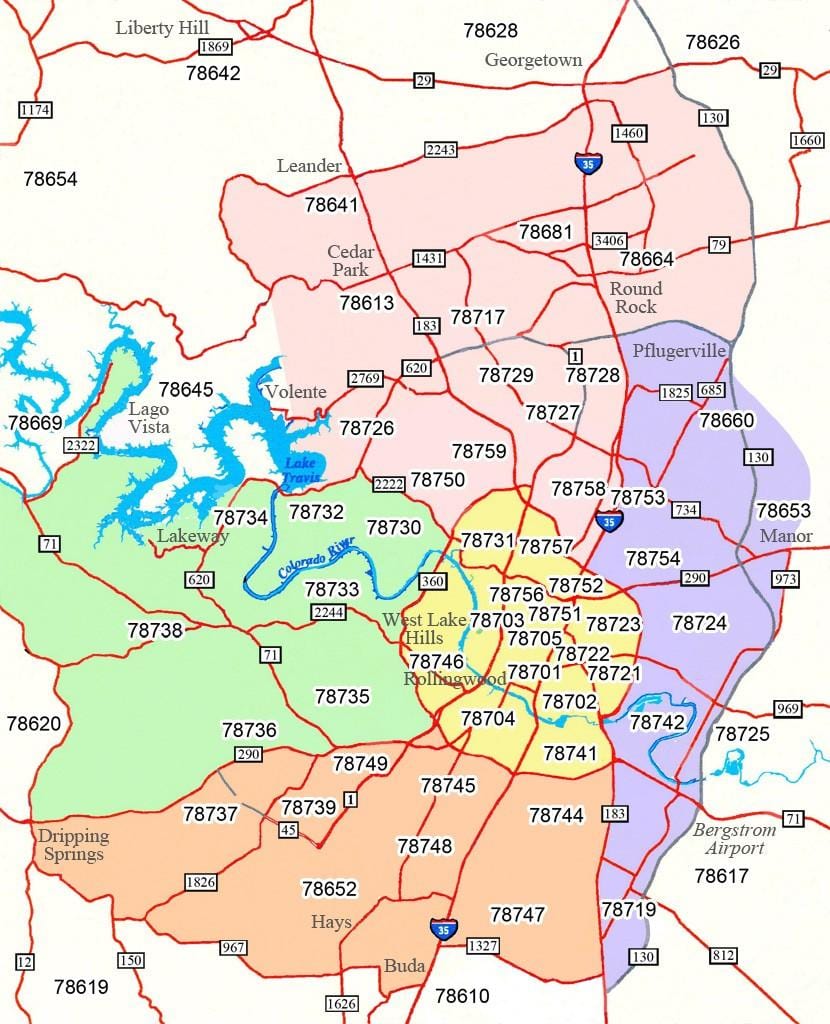 Austin oblast psč mapu