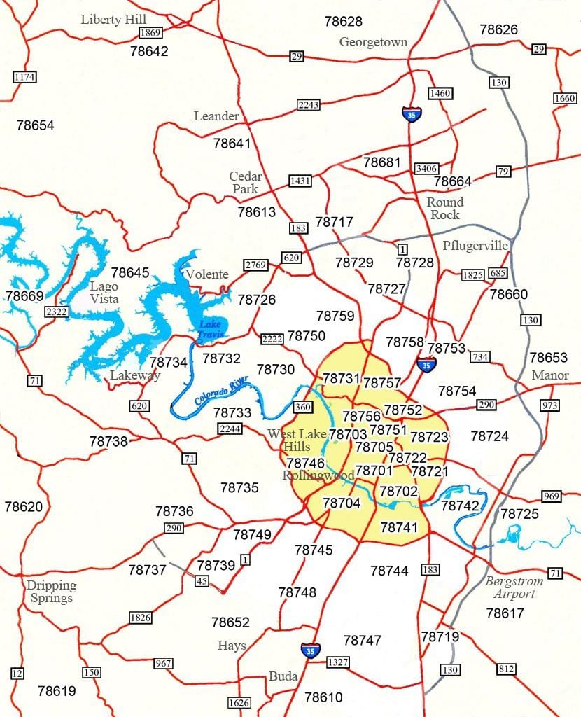 psč Austin Tx mapě