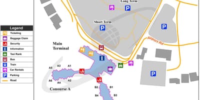 Austin mapa letiště terminál