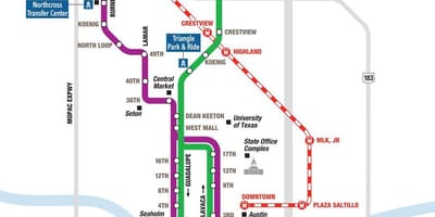 Metro rail Austin mapě