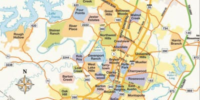 Mapa Austin texas čtvrtí